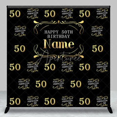 Aperturee - Aperturee Black and Gold Personalized Happy 50th Birthday Custom Backdrop Elegant Aged to Perfection Party Decor