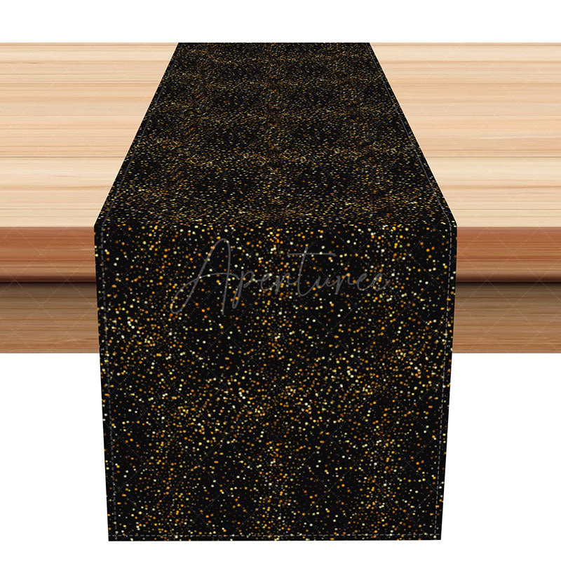 Aperturee - Aperturee Black and Gold Polka Dot Table Runner Elegant Sparkle for Dining Decor Wedding Anniversary or Birthday Party