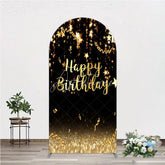 Aperturee - Aperturee Black and Gold Sparkling Happy Birthday Arch Backdrop Kit Elegant Stars and Glitter Party Decor