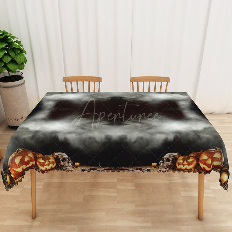 Aperturee - Aperturee Black and Gray Abstract Rectangle Tablecloth with Flame and Fog Pattern for Moody and Modern Decor