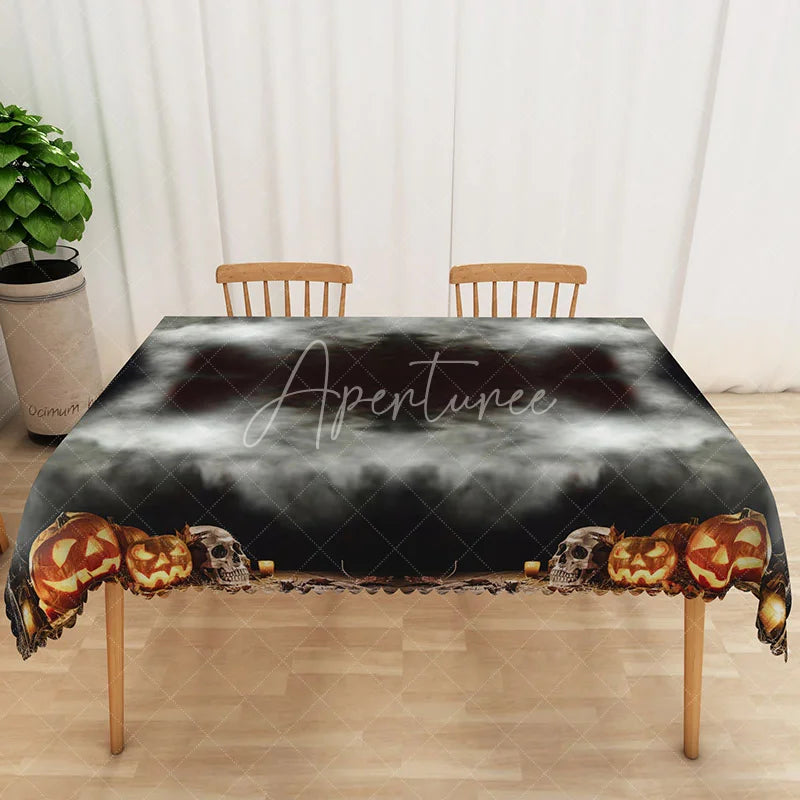 Aperturee - Aperturee Black and Gray Abstract Rectangle Tablecloth with Flame and Fog Pattern for Moody and Modern Decor