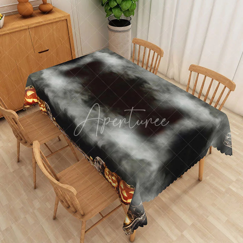 Aperturee - Aperturee Black and Gray Abstract Rectangle Tablecloth with Flame and Fog Pattern for Moody and Modern Decor