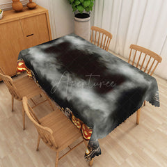 Aperturee - Aperturee Black and Gray Abstract Rectangle Tablecloth with Flame and Fog Pattern for Moody and Modern Decor