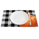 Aperturee - Aperturee Black and Gray Intersecting Grid with Pumpkins Set of 4 Placemats for Modern Farmhouse Fall Decor