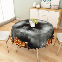 Aperturee - Aperturee Black and Gray Jack-o’-Lantern Halloween Round Tablecloth for Modern and Spooky Monochromatic Decor