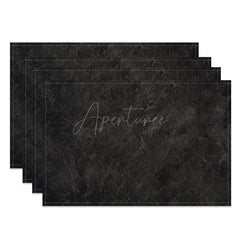 Aperturee - Aperturee Black and Grey Marble Placemats Set of 4 Dark Stone Texture for Modern and Luxury Dining Table