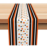Aperturee - Aperturee Black and Orange Autumn Table Runner Stripes and Polka Dots Pattern Fun Halloween or Thanksgiving Party Decor