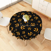 Aperturee - Aperturee Black and Orange Jack-o’-Lantern Halloween Round Tablecloth for Spooky and Festive Party Decor