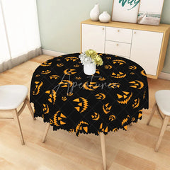 Aperturee - Aperturee Black and Orange Jack-o’-Lantern Halloween Round Tablecloth for Spooky and Festive Party Decor