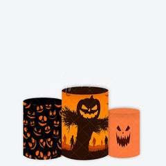 Aperturee - Aperturee Black and Orange Spooky Halloween Pumpkin Faces Cylinder Cover Scarecrow Party Decor