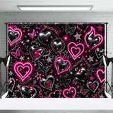 Aperturee - Aperturee Black and Pink Neon Y2K Glowing Heart Chain Holiday Backdrop Edgy Sparkling Butterfly Celebration Party Decor