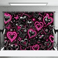 Aperturee - Aperturee Black and Pink Neon Y2K Glowing Heart Chain Holiday Backdrop Edgy Sparkling Butterfly Celebration Party Decor