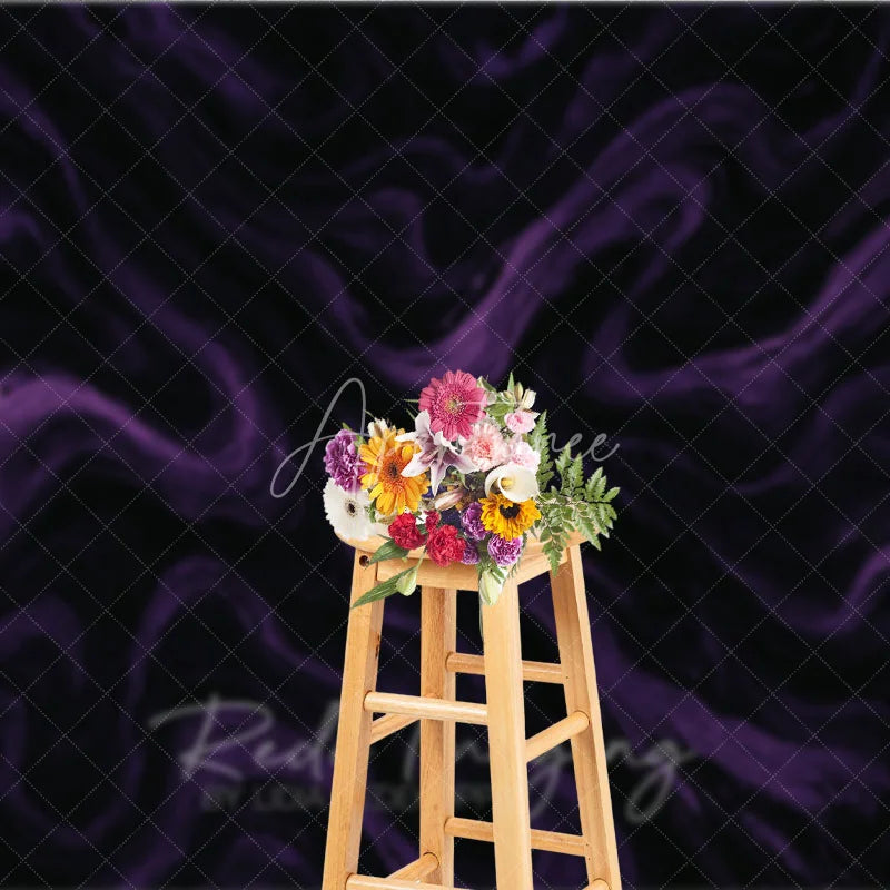 Aperturee - Aperturee Black and Purple Abstract Swirling Photography Backdrop Elegant Marble Texture for Dramatic Portrait Photo Shoots