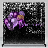 Aperturee - Aperturee Black and Purple Gold Glitter Balloons Happy Birthday Custom Backdrop Elegant Sparkling Celebration Party Decor