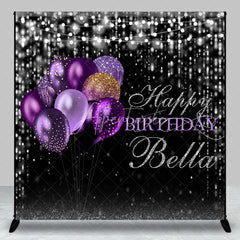 Aperturee - Aperturee Black and Purple Gold Glitter Balloons Happy Birthday Custom Backdrop Elegant Sparkling Celebration Party Decor