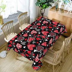 Aperturee - Aperturee Black and Red Scribble Heart Rectangle Tablecloth Hand Drawn Love Doodle Pattern Artistic Valentine Party Decor
