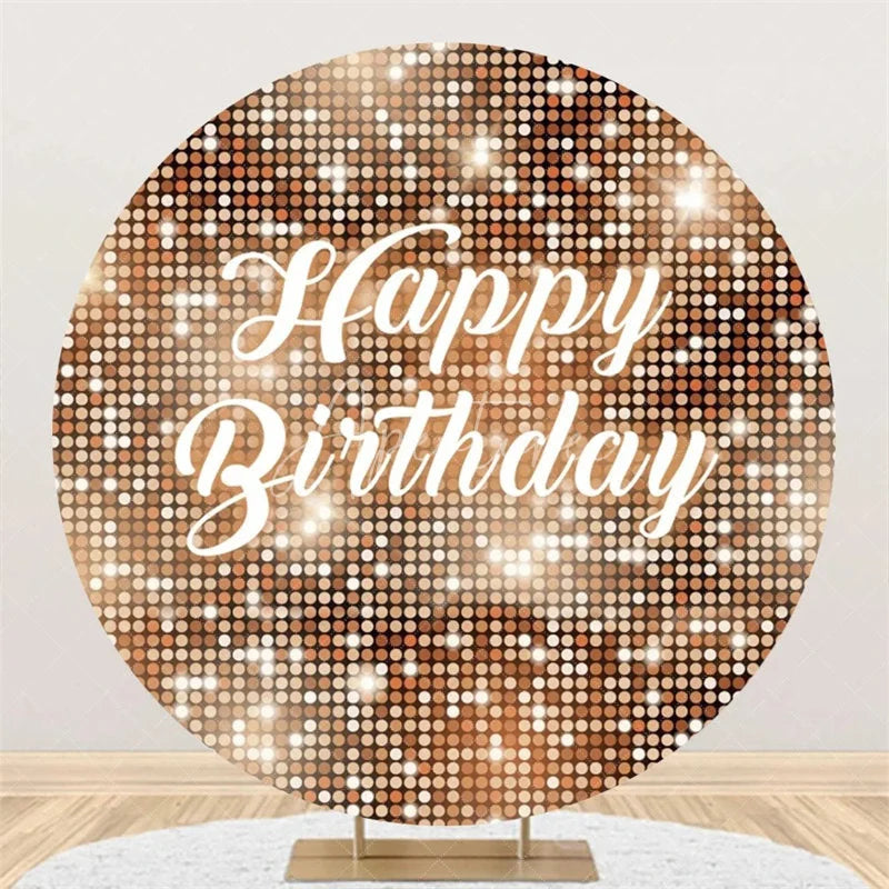 Aperturee - Aperturee Black and Silver Glitter Sequins Round Backdrop Happy Birthday Party Decoration Shimmering Bokeh Circle Cover