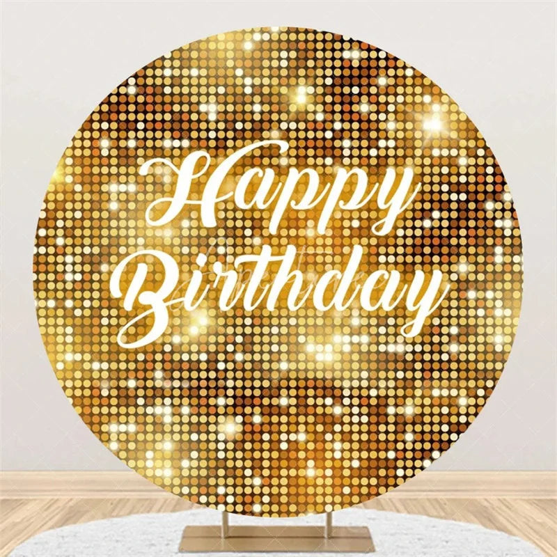 Aperturee - Aperturee Black and Silver Glitter Sequins Round Backdrop Happy Birthday Party Decoration Shimmering Bokeh Circle Cover