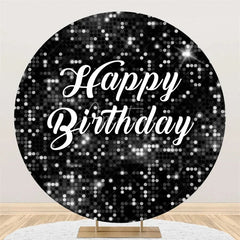 Aperturee - Aperturee Black and Silver Glitter Sequins Round Backdrop Happy Birthday Party Decoration Shimmering Bokeh Circle Cover