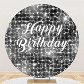 Aperturee - Aperturee Black and Silver Glitter Sequins Round Backdrop Happy Birthday Party Decoration Shimmering Bokeh Circle Cover