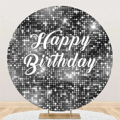 Aperturee - Aperturee Black and Silver Glitter Sequins Round Backdrop Happy Birthday Party Decoration Shimmering Bokeh Circle Cover