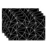 Aperturee - Aperturee Black and White Abstract Geometric Set of 4 Placemats for Modern Minimalist and Contemporary Decor