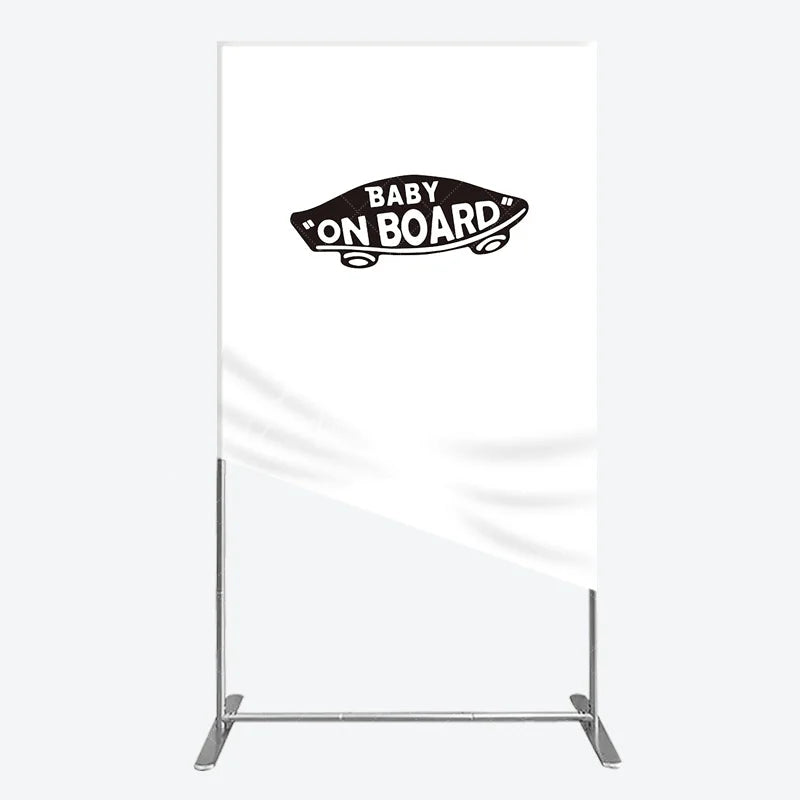 Aperturee - Aperturee Black and White Baby On Board Car Emblem Rectangle Arch Backdrop for Baby Shower Party Decor