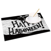 Aperturee - Aperturee Black and White Bat Halloween Set of 4 Placemats for Modern Gothic and Spooky Party Decorations