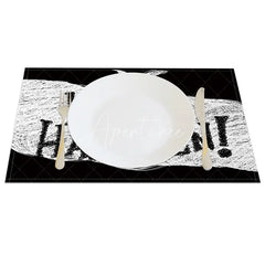 Aperturee - Aperturee Black and White Bat Halloween Set of 4 Placemats for Modern Gothic and Spooky Party Decorations