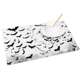 Aperturee - Aperturee Black and White Bat Halloween Style Set of 4 Placemats for Modern and Gothic Spooky Decorations