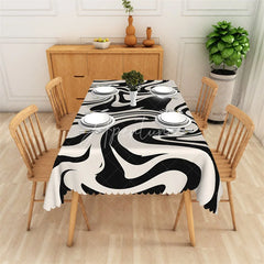 Aperturee - Aperturee Black and White Bold Marble Rectangle Tablecloth Abstract Wave Pattern Modern Table Cover Decor