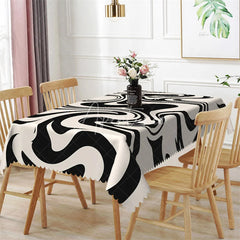 Aperturee - Aperturee Black and White Bold Marble Rectangle Tablecloth Abstract Wave Pattern Modern Table Cover Decor