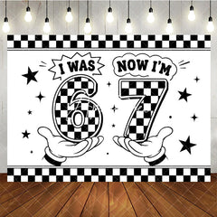 Aperturee - Aperturee Black and White Checkered Now 7th Birthday Backdrop Retro Cartoon Style Party Decoration