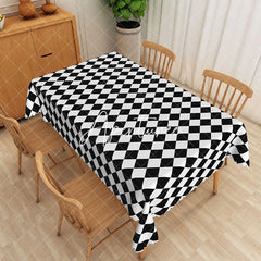 Aperturee - Aperturee Black And White Checkered Rectangular Tablecloth