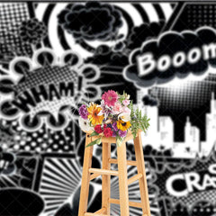Aperturee - Aperturee Black and White Comic Book City Backdrop Superhero Action Words Wham Boom Crash Party Banner