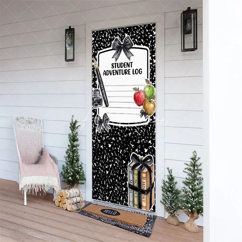 Aperturee - Aperturee Black and White Composition Notebook Student Adventure Log Door Cover School Books and Apples for Back to School