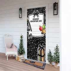 Aperturee - Aperturee Black and White Composition Notebook Student Adventure Log Door Cover School Books and Apples for Back to School