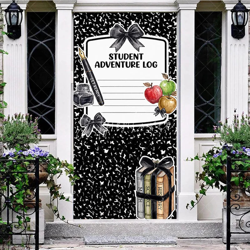 Aperturee - Aperturee Black and White Composition Notebook Student Adventure Log Door Cover School Books and Apples for Back to School