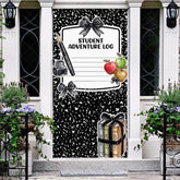 Aperturee - Aperturee Black and White Composition Notebook Student Adventure Log Door Cover School Books and Apples for Back to School