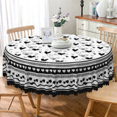 Aperturee - Aperturee Black and White Doodle Heart Round Tablecloth Sketch Wing Love Pattern Table Cover for Dining