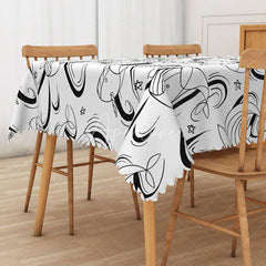 Aperturee - Aperturee Black and White Fish Totem Tablecloth for Modern Coastal Nautical or Minimalist Dining Decor