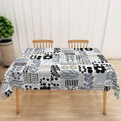 Aperturee - Aperturee Black and White Floral Leaf Rectangle Tablecloth for Modern Botanical and Minimalist Dining Decor