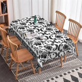 Aperturee - Aperturee Black and White Floral Scroll Pattern Rectangle Tablecloth Elegant Scalloped Edge for Dining and Party Decor