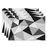 Aperturee - Aperturee Black and White Geometric Pattern Set of 4 Placemats for Modern Minimalist Kitchen and Dining Room Decor