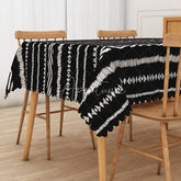 Aperturee - Aperturee Black and White Geometric Rectangle Tablecloth for Modern Minimalist and Contemporary Dining Decor
