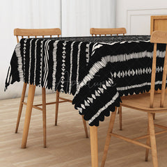 Aperturee - Aperturee Black and White Geometric Rectangle Tablecloth for Modern Minimalist and Contemporary Dining Decor