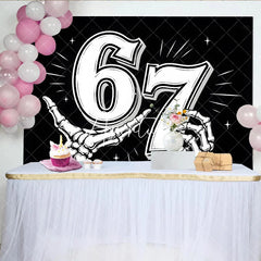 Aperturee - Aperturee Black and White Gothic Skeleton Hands 7th Birthday Backdrop Edgy Celebration Party Decor for Adult Milestones