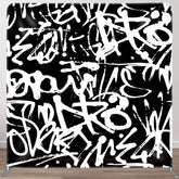 Aperturee - Aperturee Black And White Grafitti Fabric Party Backdrop Cover