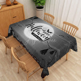 Aperturee - Aperturee Black and White Halloween Rectangle Tablecloth with Bats and Moon for Gothic and Spooky Party Decor