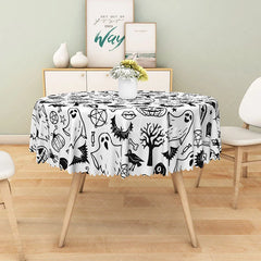 Aperturee - Aperturee Black and White Halloween Round Tablecloth with Cute Ghost Pattern for Modern and Spooky Party Decor